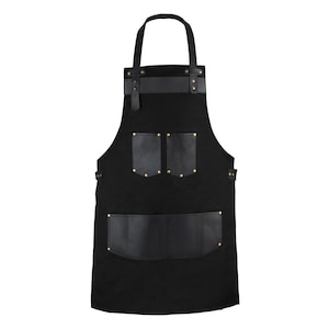 Black Canvas Apron With Black Top Grain Leather Pocket Hairstylist Apron Barber Apron Blacksmith Apron Cooking Apron Gift Christmas Gift