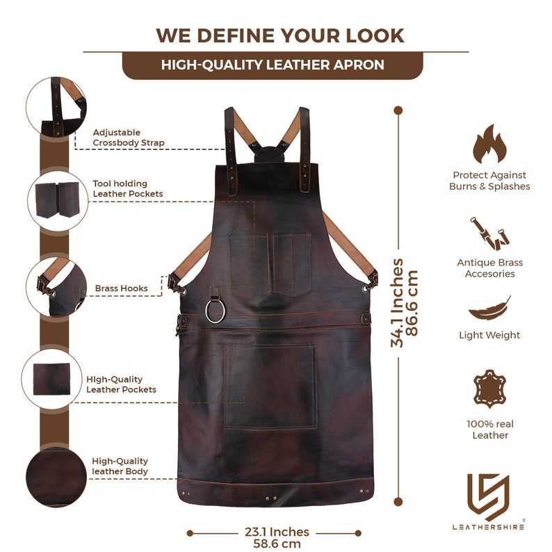 Dark Brown Full Grain Leather Apron Butcher Apron Cook Apron BBQ Apron Cooking Apron Blacksmith Apron Barber Apron woodwork apron image 4