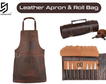 Dark Brown Full Grain Leather Apron 10 Pocket Cheff Roll Butcher Apron Cook Apron BBQ Apron Blacksmith Apron Barber Apron Christmas Gift