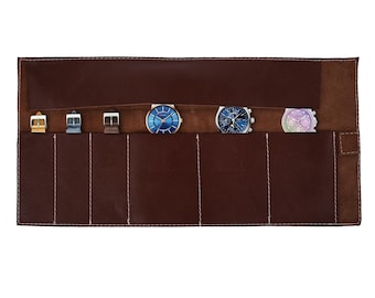 Top Grain Leather roll for watch and strap case, Travel accessories, Pouch watch, Gift for him, Christmas Gift