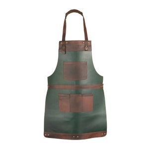 Green and Tan Real Leather Apron Butcher Apron -Cook Apron -BBQ Apron -Blacksmith Apron - Gift Apron Limited Edition