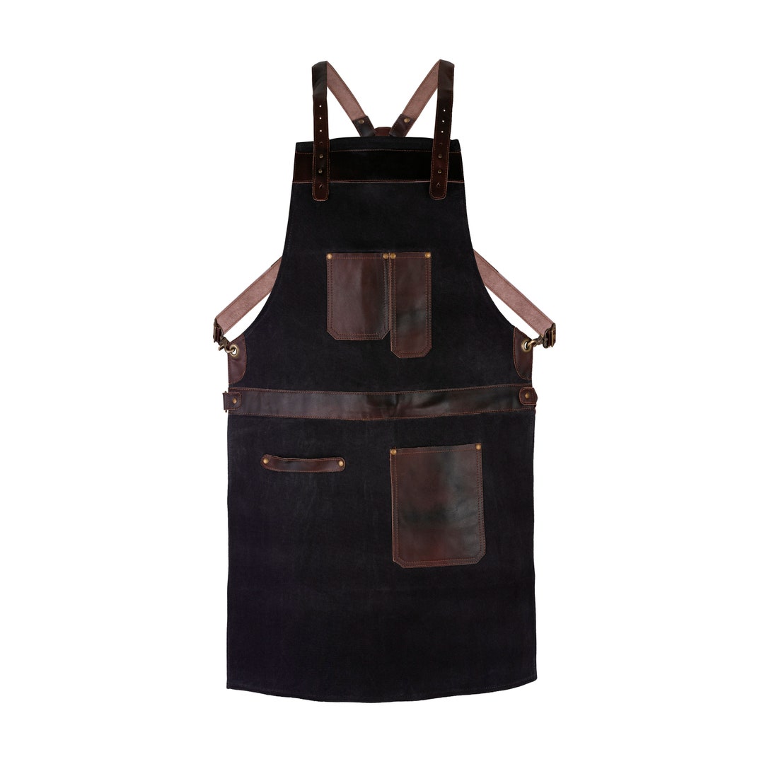 Waxed Black Canvas Handmade Leather Apron Butcher Apron DIY Apron BBQ ...