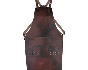 Personalized Dark Brown Full Grain Leather Hairdresser Apron - Barber Apron BBQ Apron - Blacksmith Apron - Barber Apron - woodwork apron