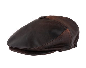 Handmade Brown Leather Newsboy Cap Handstitched Genuine Leather Ivy Cap Leather Flat cap Classic Ivy Vintage Newsboy hat Christmas Gift