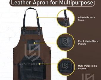 Top Grain Leather Apron Butcher Apron - Cook Apron - BBQ Apron - Barber Apron  - Woodwork Apron - Hairstylist Apron - Baker Apron - Gift