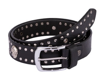 Cinturón de cuero hecho a mano con tachuelas y calavera de motociclista con pulsera de cuero a juego, regalo de cumpleaños, el mejor regalo, cinturón de moda, cinturón punk