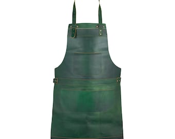 Green Real Leather Apron Butcher Apron -Cook Apron -BBQ Apron -Blacksmith Apron - Gift Apron