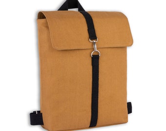 London Brown Vintage Style Handmade Backpack, Brown colored washable Canvas Rucksack for College University Laptop Vegan Backpack Gift