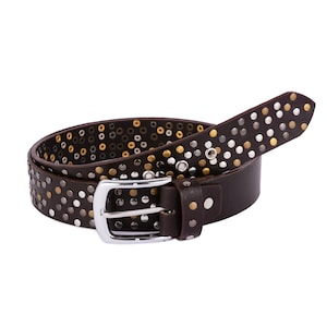 Biker Brown rock &#39;n&#39; roll Handmade studded leather belt Handmade Punk Belt Christmas Gift Fashion Belt