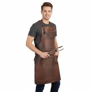 Dark Brown Full Grain Leather Apron - Distressed Stonewash, Adjustable