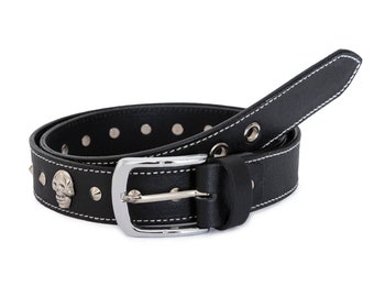 Handcrafted Black Biker Skull and Pyramid stud Handmade leather belt  Birthday Gift Fashion Belt Punk Belt