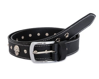 Biker Skull and Pyramid stud Handmade leather belt with Matching Leather Wristband Birthday Gift Best Gift Fashion Belt Punk Belt