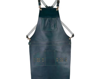 Green Full Grain Leather Apron Hairdresser Apron - Barber Apron -BBQ Apron - Chef Apron - Blacksmith Apron - Barber Apron - woodwork apron