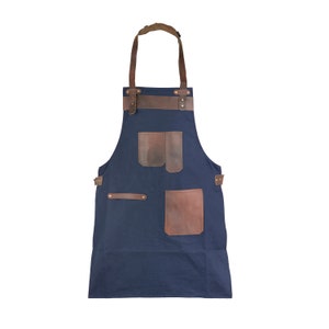 Top Grain Leather Blue Canvas Apron Butcher Apron - Cook Apron - BBQ Apron - Cooking Apron - Blacksmith Apron - Woodwork Apron - Christmas