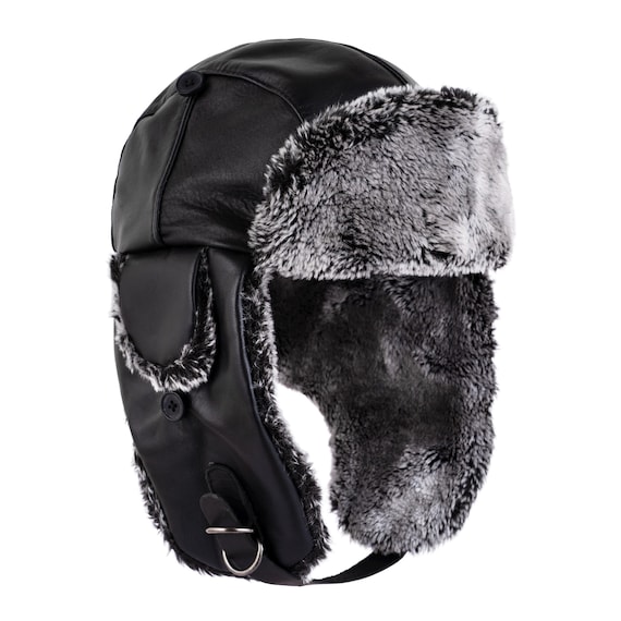 Handmade Leather Bomber Hat, Ear Flap Hat Trapper Hat  display picture 3