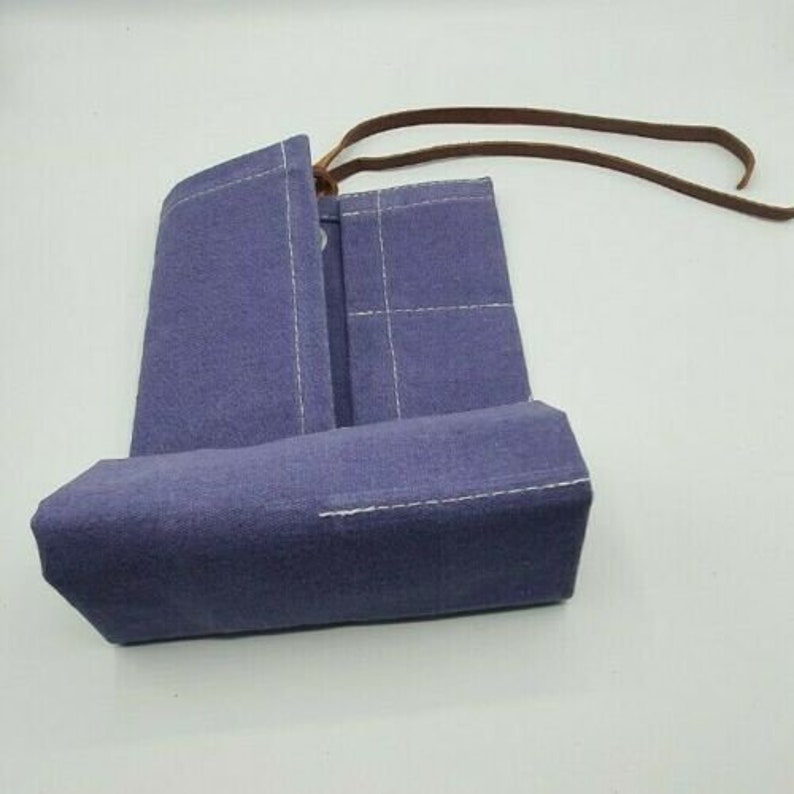 Canvas Travel Watch Roll, Canvas Storage Watch Roll, Watch Holder Gift Canvas Watch Roll with handmade Leather Strip lavenders Blue