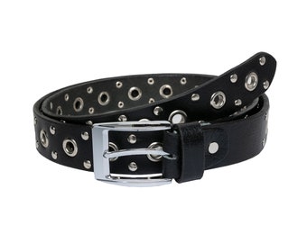 Genuine Vintage Retro Circle Studded Leather Belt Interchangeable Buckle