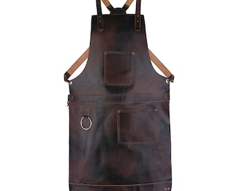 Personalized Full Grain Leather Crossbody Apron Butcher Apron -BBQ & Grill Apron - Barber Apron - woodwork apron - Personalized Gift For Dad
