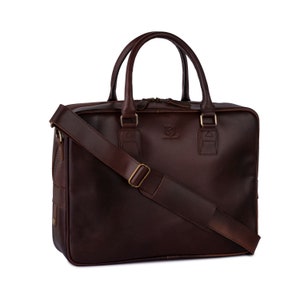 Leathershire Slim grano completo cuero marrón oscuro bolso portátil hombro portátil mensajero cuero Crazy Horse bolso portátil cartera regalo de cumpleaños
