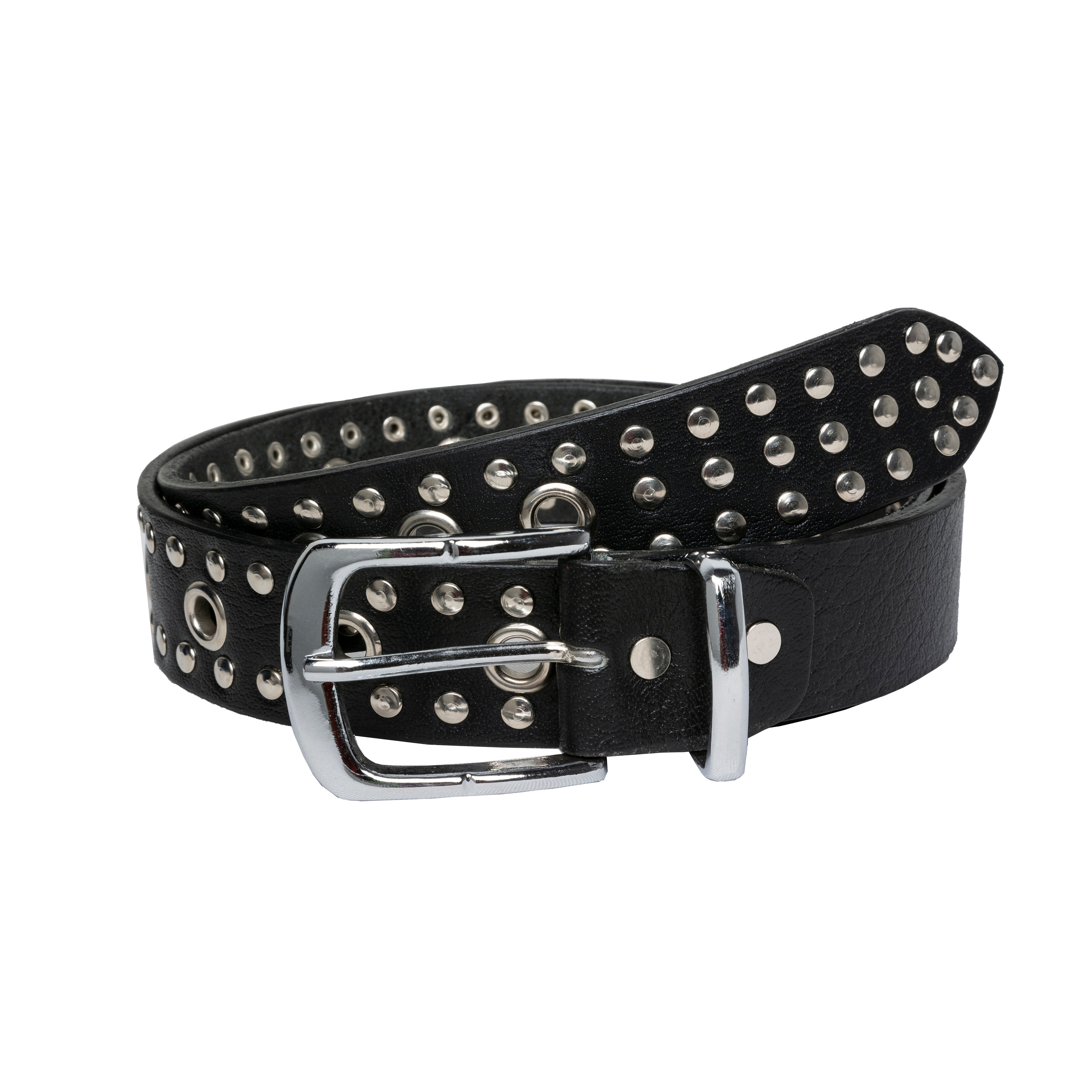 Silver Concho Pyramid Ring Handmade Leather Belt Punk Rock Fashion