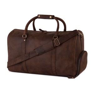 Leathershire フルグレインレザーダッフルバッグ シューズコンパートメント付き メンズトラベルバッグ ウィークエンドラゲッジバッグ ユニークなクリスマスギフト 機内持ち込みバッグ