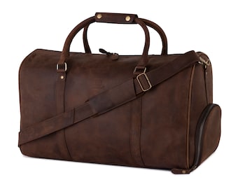 Leathershire Full Grain Leather Duffle Bag With Shoe Compartment Men's Travel Bag Weekend Luggage Bag Unique Christmas Gifts, Carry-on Bag