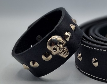 Lederen schedel studded polsband verstelbare Unisex armband handgemaakte studded gebonden polsband kerstcadeau verjaardagscadeau punk polsband