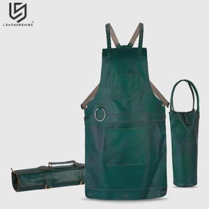 Chef Green Leather apron and Roll with Free Bag Gift Set
