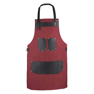 Top Grain Leather Maroon Canvas Apron Butcher Apron - Cook Apron - BBQ Apron - Cooking Apron - Blacksmith Apron - Woodwork Apron - Christmas
