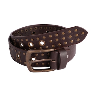 Biker Brown handmade studded bonded Full Grain handcrafted leather belt 35mm Studded Leather Belt for men Punk Belt For Biker Birthday Gift
