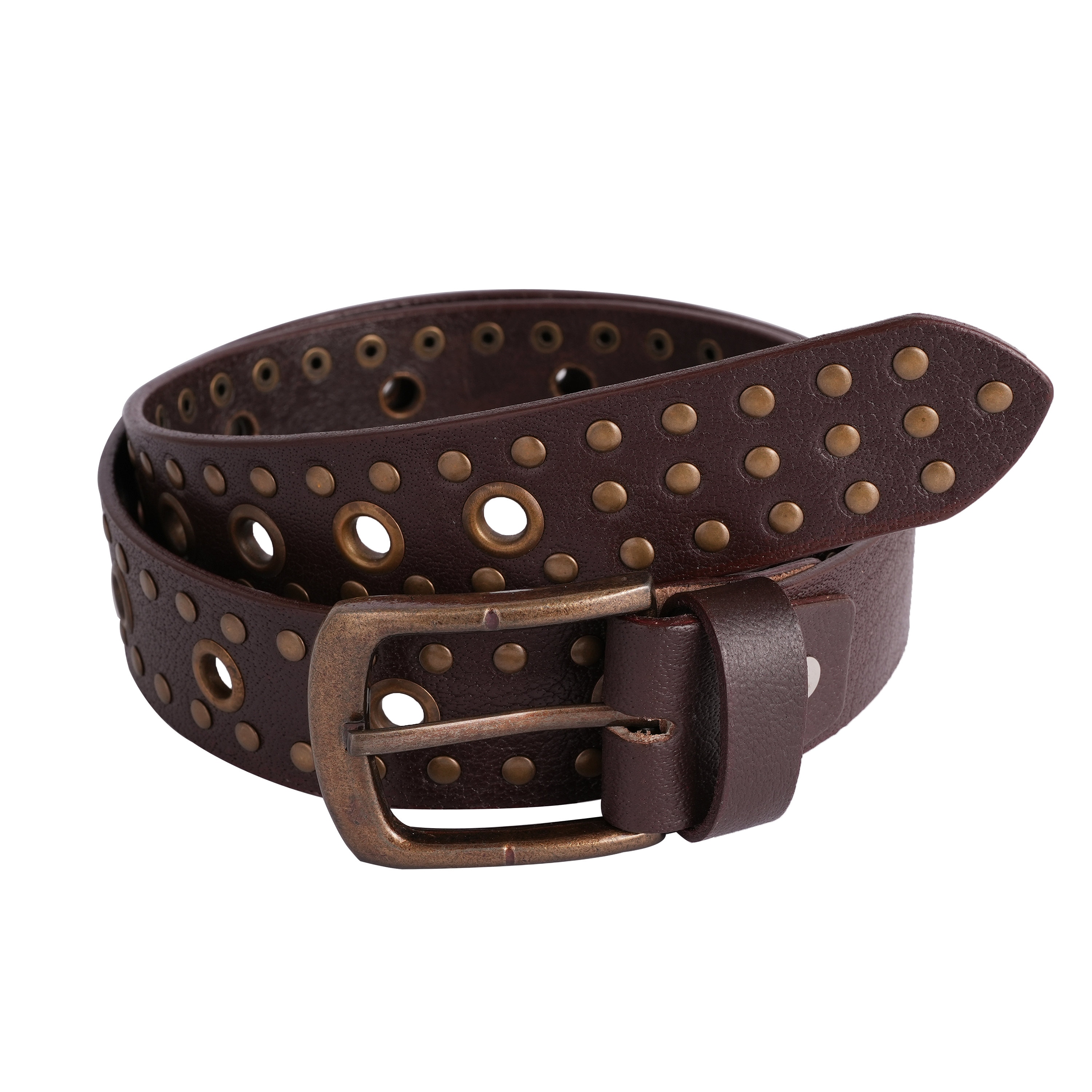 Brown Studded Leather Belt Two Row Pyramid Stud Belt Brown Leather Studded Belt Punk  main image 2