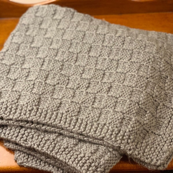 Slate Gray Baby Blanket Basketweave Stitch avec Border