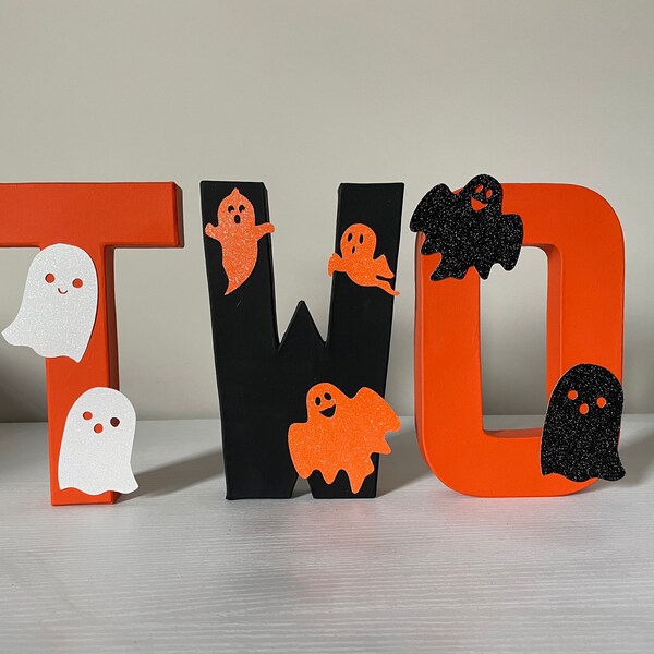 Boo I'm Two, decoraciones para fiestas de cumpleaños de Halloween, Cartas de Halloween, Paper Mache, ONE Letters, Decoraciones de fiesta