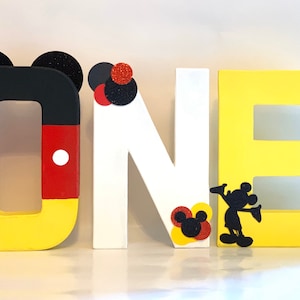 Mickey Mouse ONE Letters, Minnie ONE letters, Mickey party theme,party decoration, paper mache letters, one stand up letters, photo props
