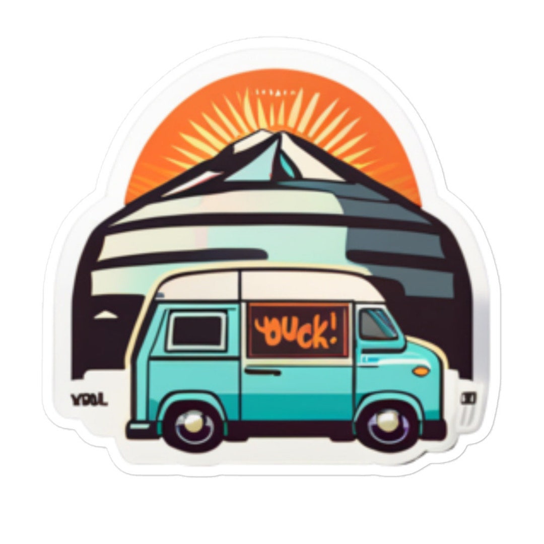 Retro Camper Van Sticker: Scenic Mountain Adventure Decal for ...