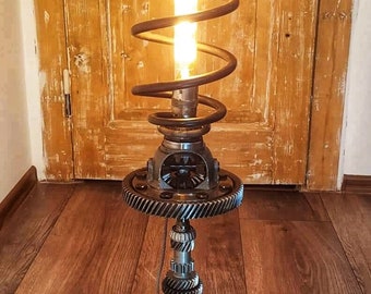Upcycled steampunk style lamp