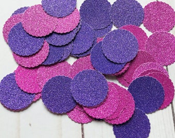 Pink and Purple Glitter Confetti/Table Scatter Circle with Scalloped Edge - 50 Pieces