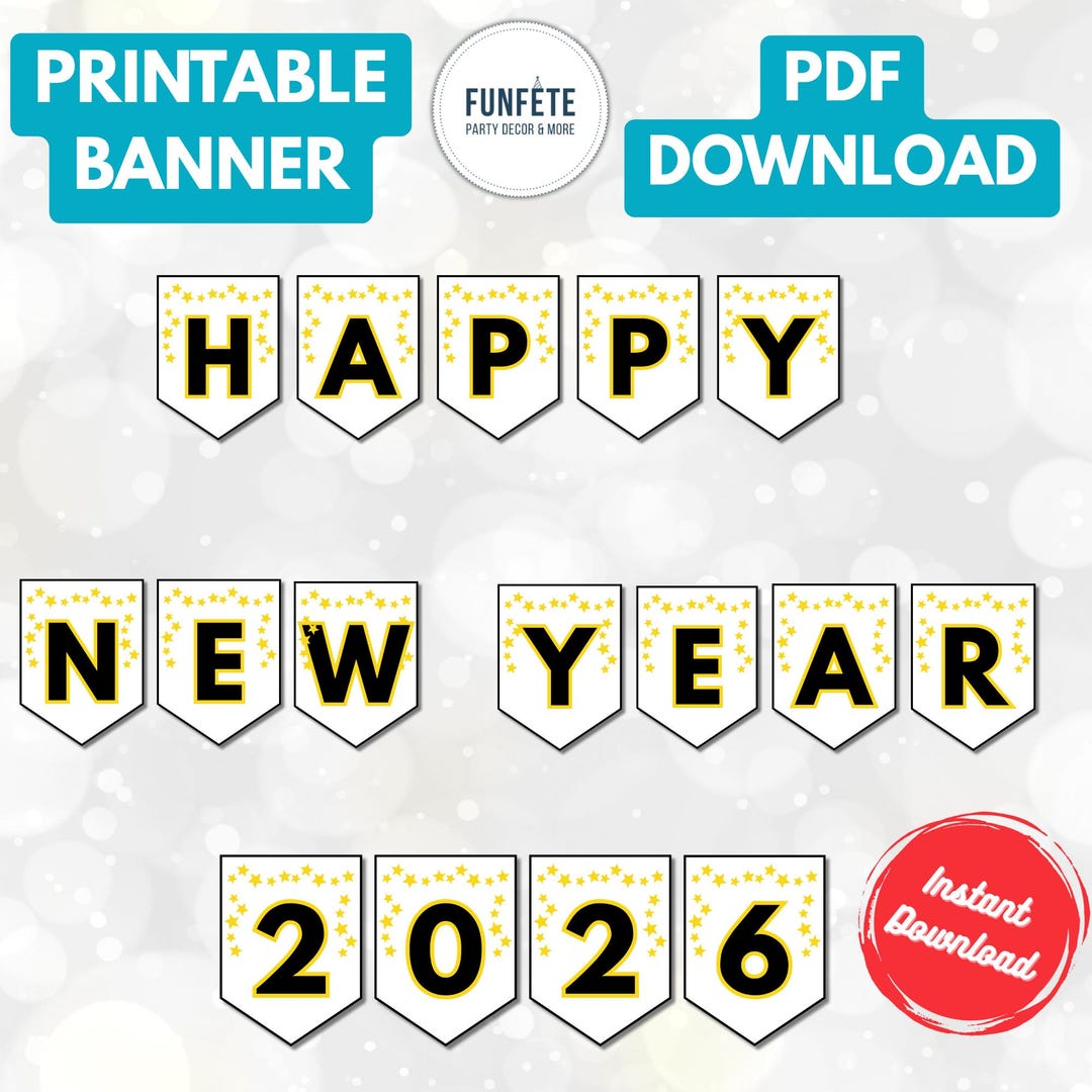 2026 new year banner: printable diy party garland (pdf download