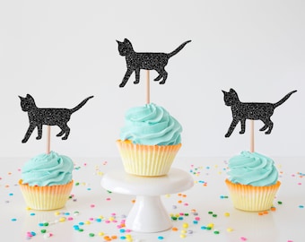 Kitty Cat Cupcake Toppers, Cat Party Decor, Set of 12