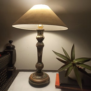 Vintage wood TABLE LAMP base with METAL holder| Wood Base Lamp | mid century lamp | Antique Lamp| boho old style lamp | real antique lamp