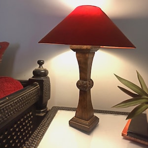 Vintage wooden lamp intricate hand carved design mid century modern boho chic style