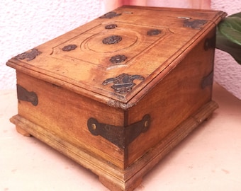 アンティーク インド ジュエリーボックス ヴィンテージ 木製 宝箱 真鍮