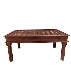 wood and brass work traditional Indian style centre table |wooden folding center table / door style table / ethnic wooden table / sofa table