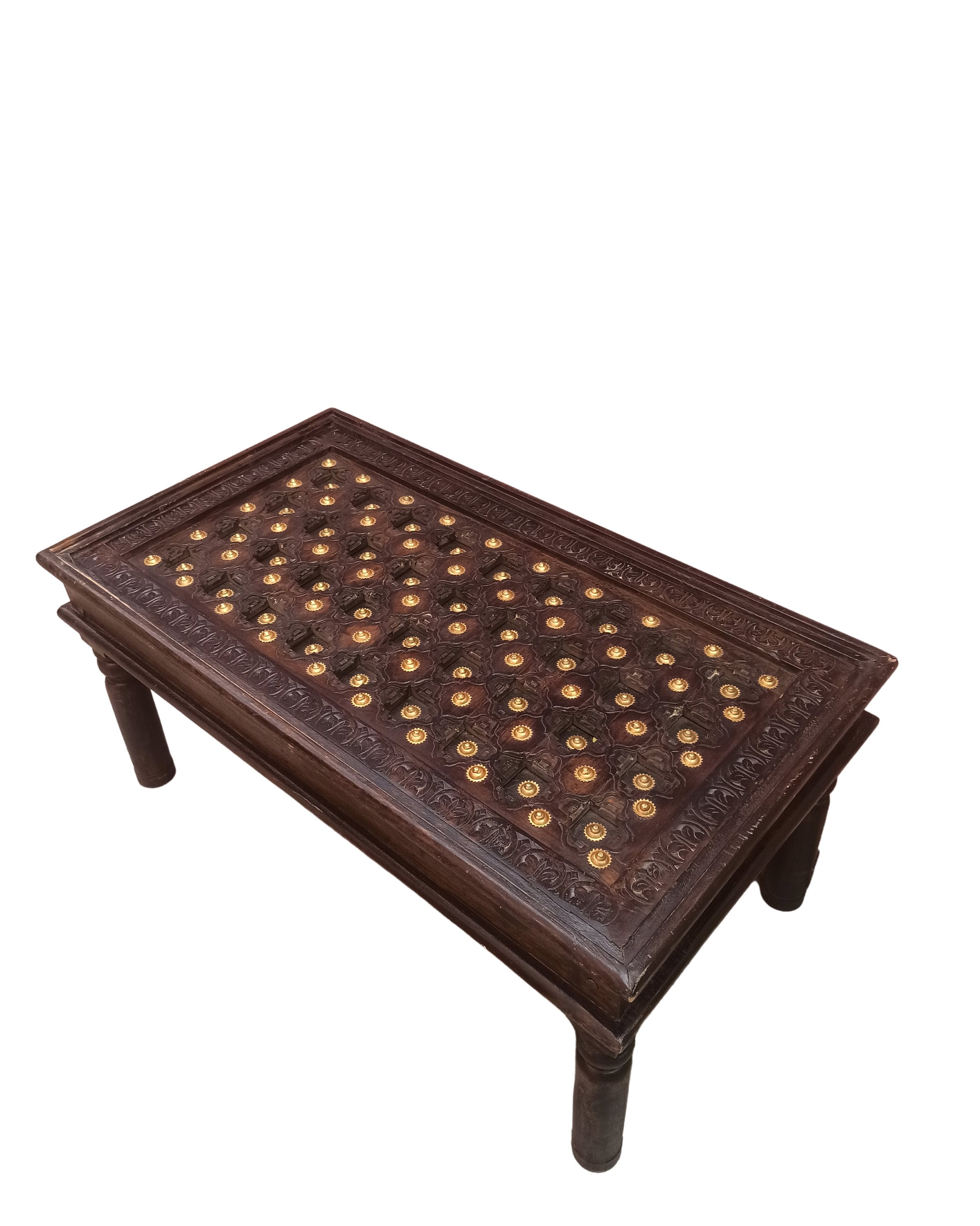 Wood and Brass Work Traditional Indian Style Centre Table