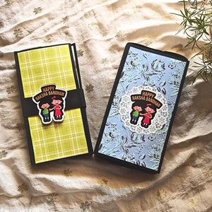 Rakhi gift hamper for brother with Roli Chawal, hand kerchief and chocolate | Handmade with love | Can add customized photos and message