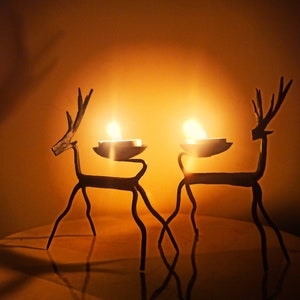 Wrought Iron Deer tea light holder | Hand made tribal art piece | Christmas tea light decoration