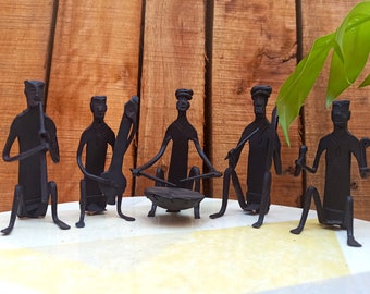 Wrought iron tribal musician band (set of 5)| Handmade tribal Indian figurine| Pitva wrought iron art| Metal Statue| office decor|