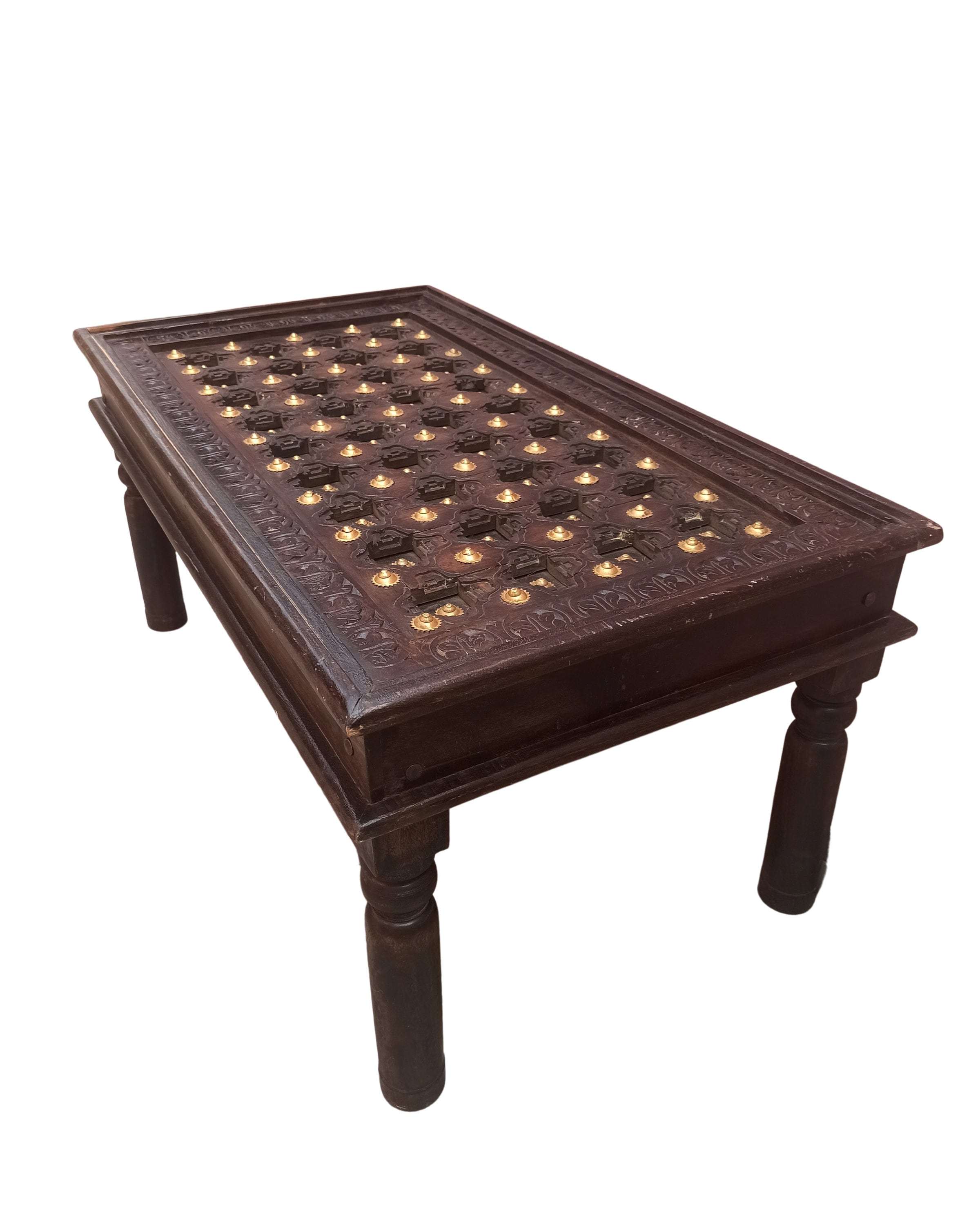その他 Indian vintage work table. Indian Style Wood Coffee Table With Brass Inlay & Removable Legs