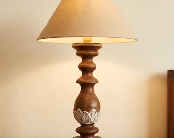 Hand Carved Wood Lamp Base: Rustic Vintage Table Lamp