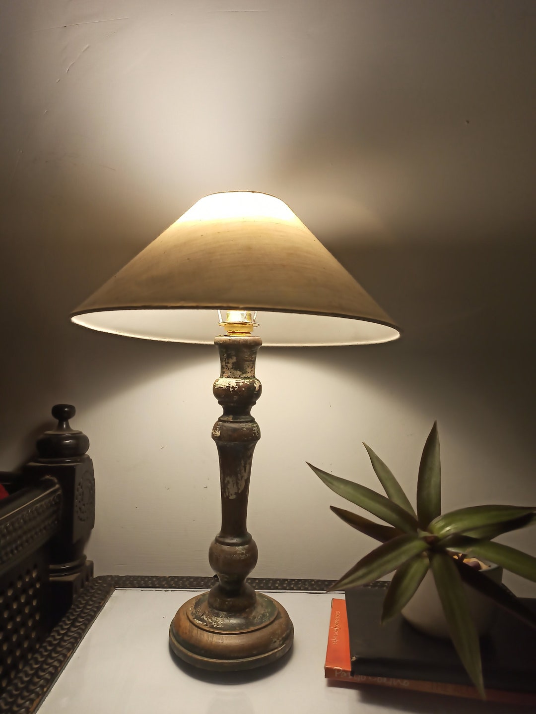 Vintage Wood TABLE LAMP Base With METAL Holder Wood Base Lamp Mid